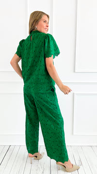 Eyelet Lace Short Sleeve & Pant Set-210 Loungewear/Sets-Fantastic Fawn-Coastal Bloom Boutique, find the trendiest versions of the popular styles and looks Located in Indialantic, FL