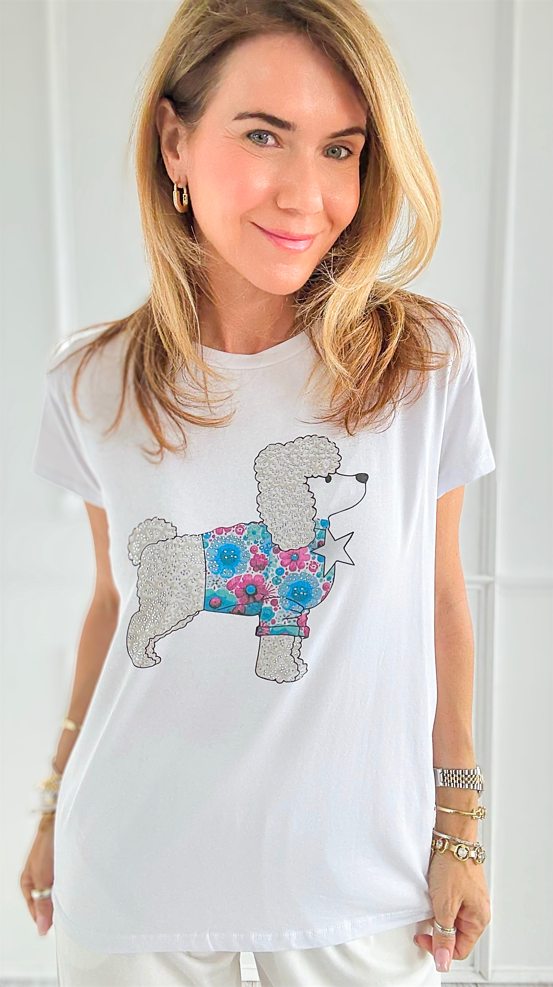 Poodle & Petals Italian Graphic tee-110 short Sleeve Top-V SKY-Coastal Bloom Boutique, find the trendiest versions of the popular styles and looks Located in Indialantic, FL