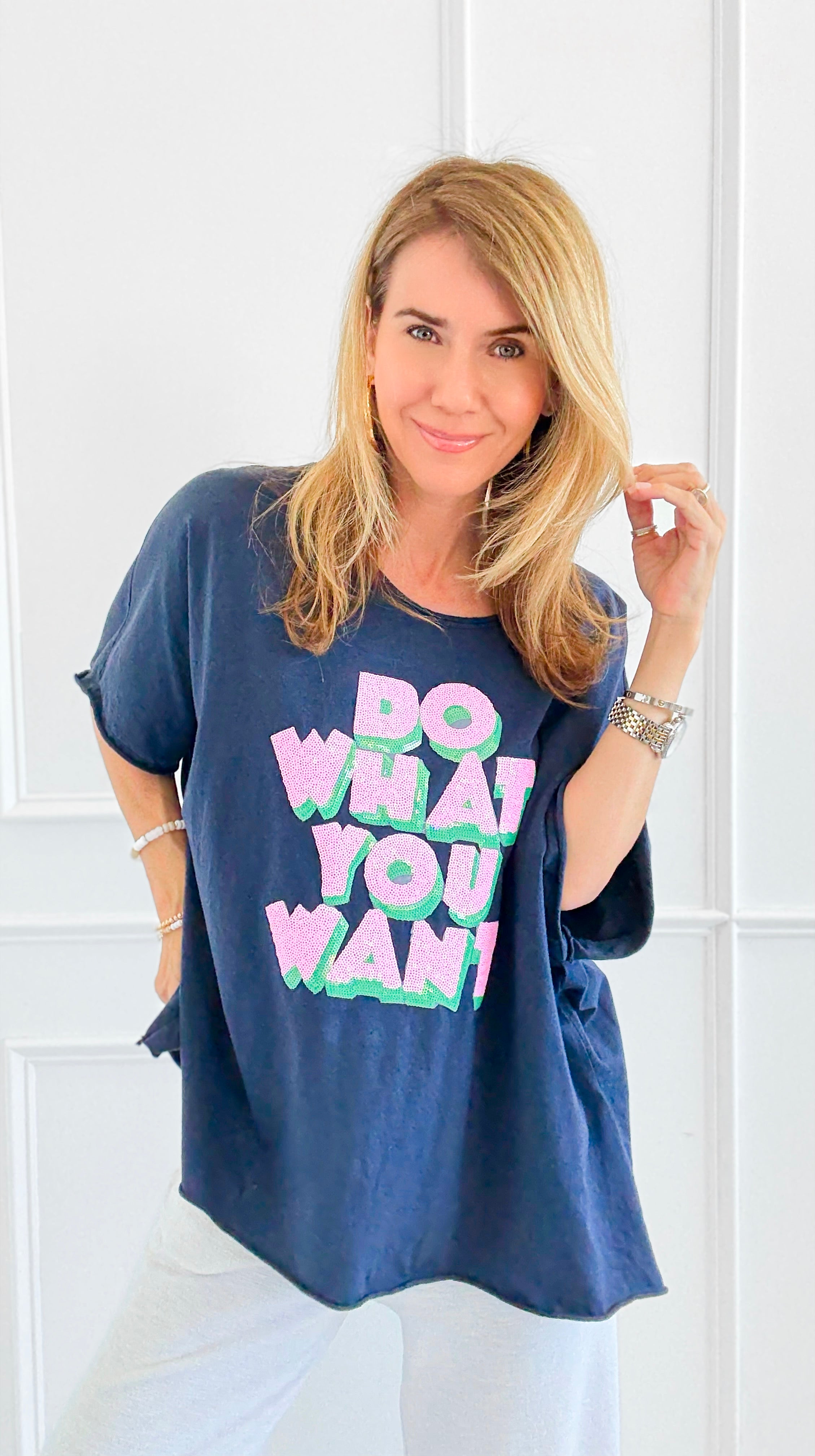 CB Custom - Permission Granted Italian Sequin Top-110 short Sleeve Top-Italianissimo / Holly-Coastal Bloom Boutique, find the trendiest versions of the popular styles and looks Located in Indialantic, FL