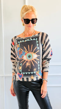 Celestial Eye Italian St Tropez Sweater-140 Sweaters-SORPRESA-Coastal Bloom Boutique, find the trendiest versions of the popular styles and looks Located in Indialantic, FL