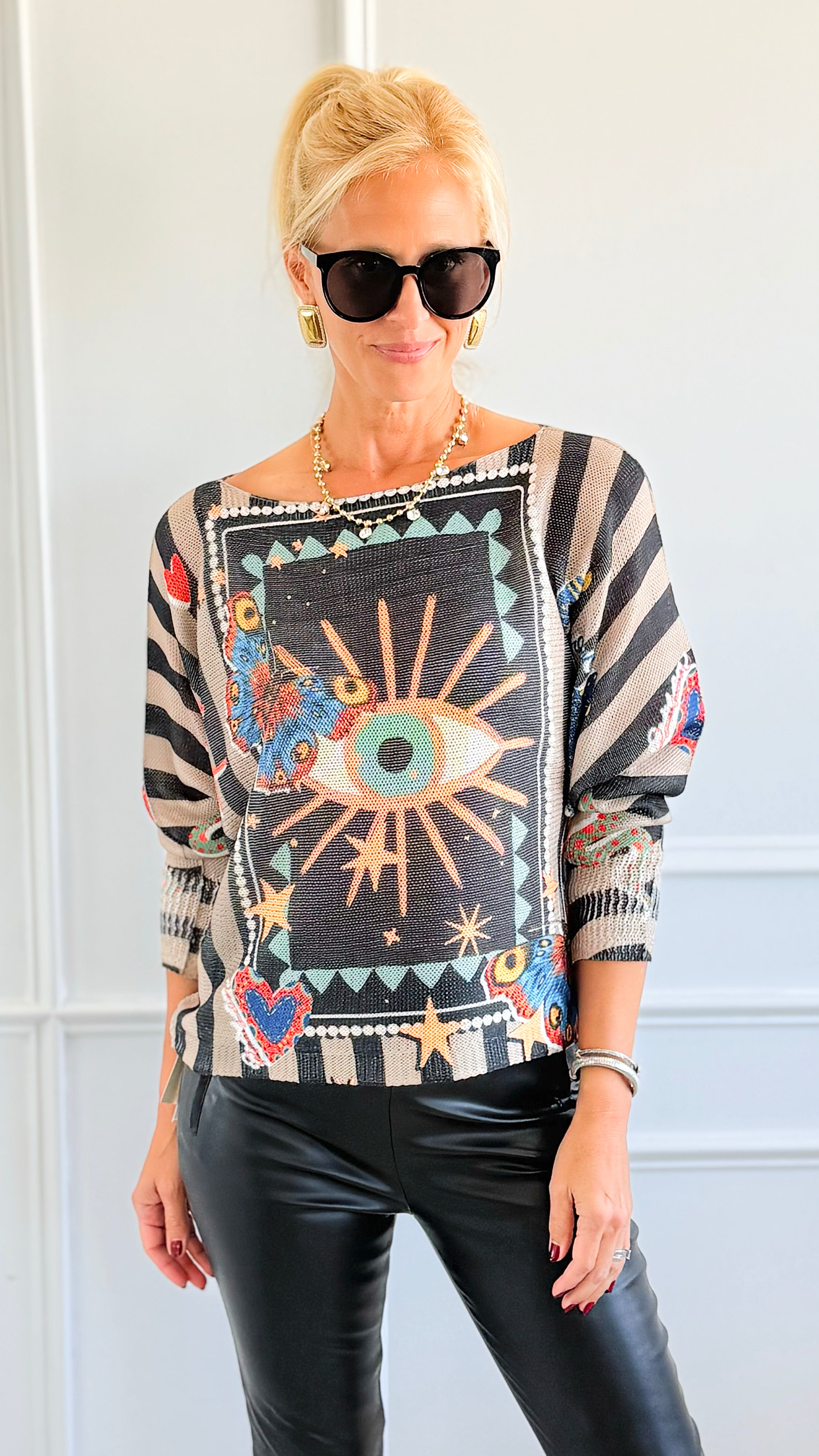 Celestial Eye Italian St Tropez Sweater-140 Sweaters-SORPRESA-Coastal Bloom Boutique, find the trendiest versions of the popular styles and looks Located in Indialantic, FL