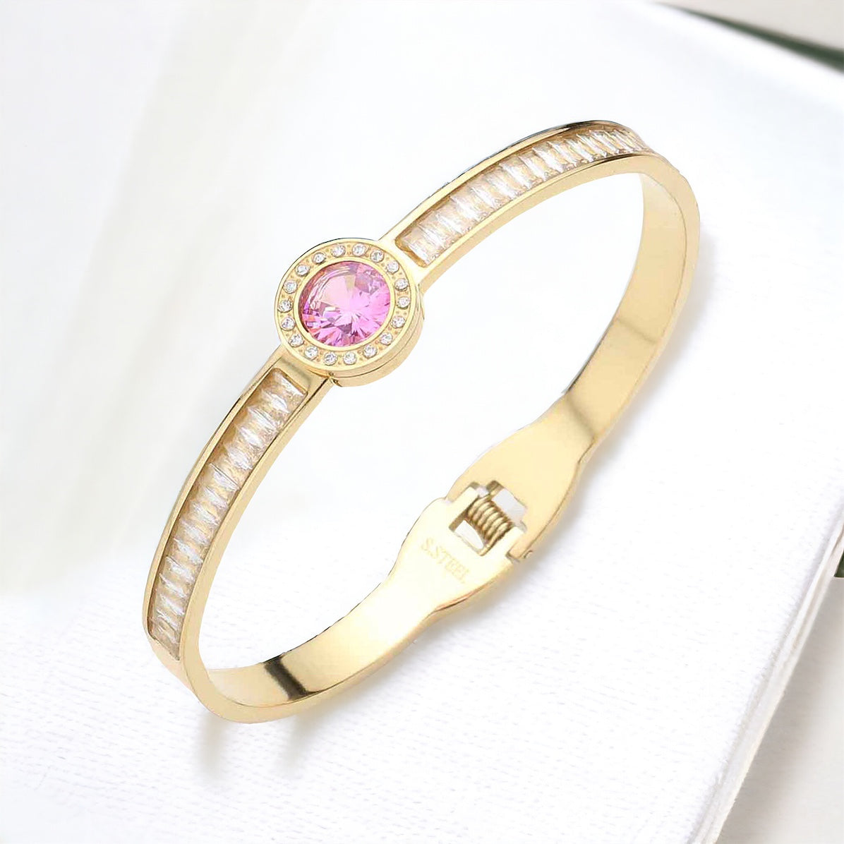 Round Accented Embellished Bracelet - Pink-230 Jewelry-Wona Trading-Coastal Bloom Boutique, find the trendiest versions of the popular styles and looks Located in Indialantic, FL