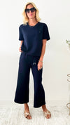 Textured Comfort Set - Navy-110 Short Sleeve Tops-EESOME-Coastal Bloom Boutique, find the trendiest versions of the popular styles and looks Located in Indialantic, FL