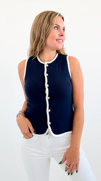 Contrast Trim Sweater Vest-100 Sleeveless Tops-Blu Pepper-Coastal Bloom Boutique, find the trendiest versions of the popular styles and looks Located in Indialantic, FL