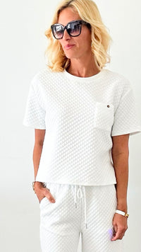 Textured Comfort Set - Off White-110 Short Sleeve Tops-EESOME-Coastal Bloom Boutique, find the trendiest versions of the popular styles and looks Located in Indialantic, FL