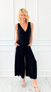 Moonlight Stroll Surplice Jumpsuit-200 Dresses/Jumpsuits/Rompers-Zenana-Coastal Bloom Boutique, find the trendiest versions of the popular styles and looks Located in Indialantic, FL
