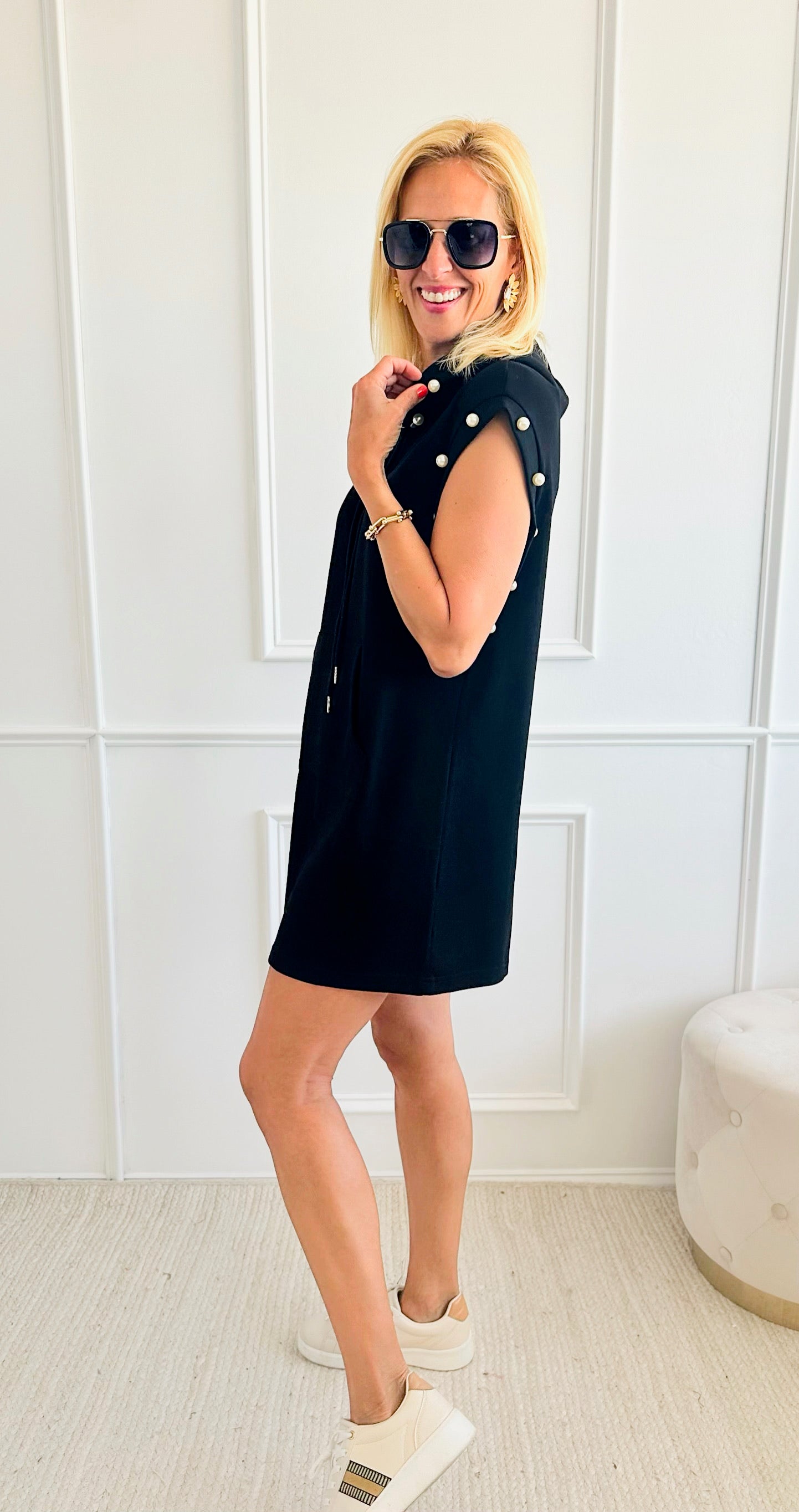Pearl Detailed Hooded Dress-200 Dresses/Jumpsuits/Rompers-Why Dress-Coastal Bloom Boutique, find the trendiest versions of the popular styles and looks Located in Indialantic, FL