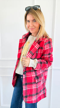 Glittering Plaid Italian Blazer-160 Jackets-TATTOO Z-Coastal Bloom Boutique, find the trendiest versions of the popular styles and looks Located in Indialantic, FL
