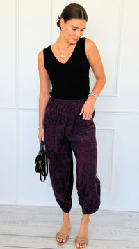 Floral Fade Italian Barrel Pant- Plum-100 Pants-AZUL MONACO-Coastal Bloom Boutique, find the trendiest versions of the popular styles and looks Located in Indialantic, FL