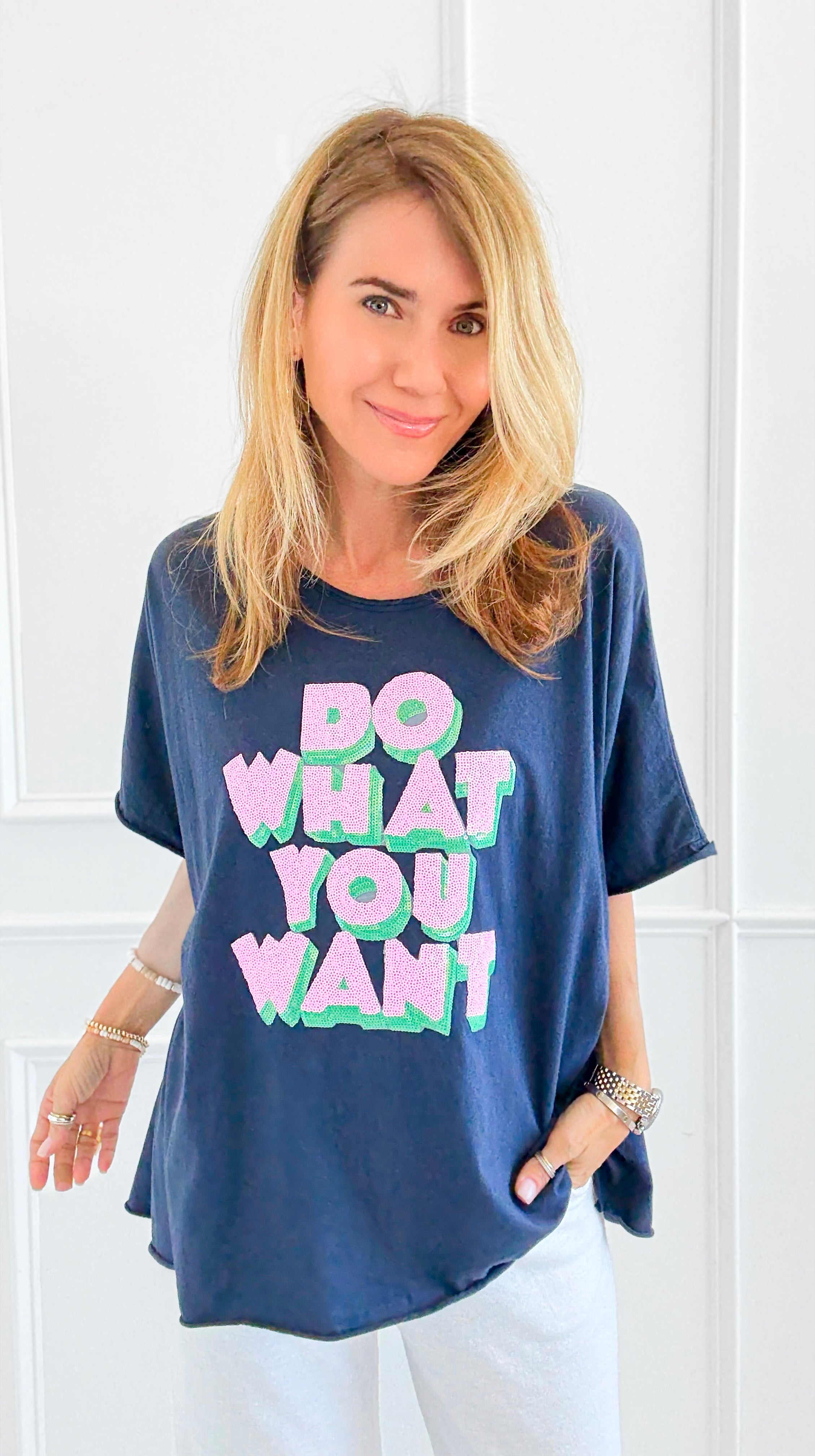 CB Custom - Permission Granted Italian Sequin Top-110 short Sleeve Top-Italianissimo / Holly-Coastal Bloom Boutique, find the trendiest versions of the popular styles and looks Located in Indialantic, FL