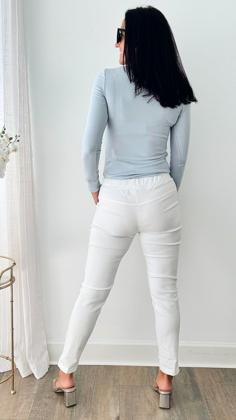 Glistening Silver Foil Italian Joggers - White-180 Joggers-Italianissimo-Coastal Bloom Boutique, find the trendiest versions of the popular styles and looks Located in Indialantic, FL
