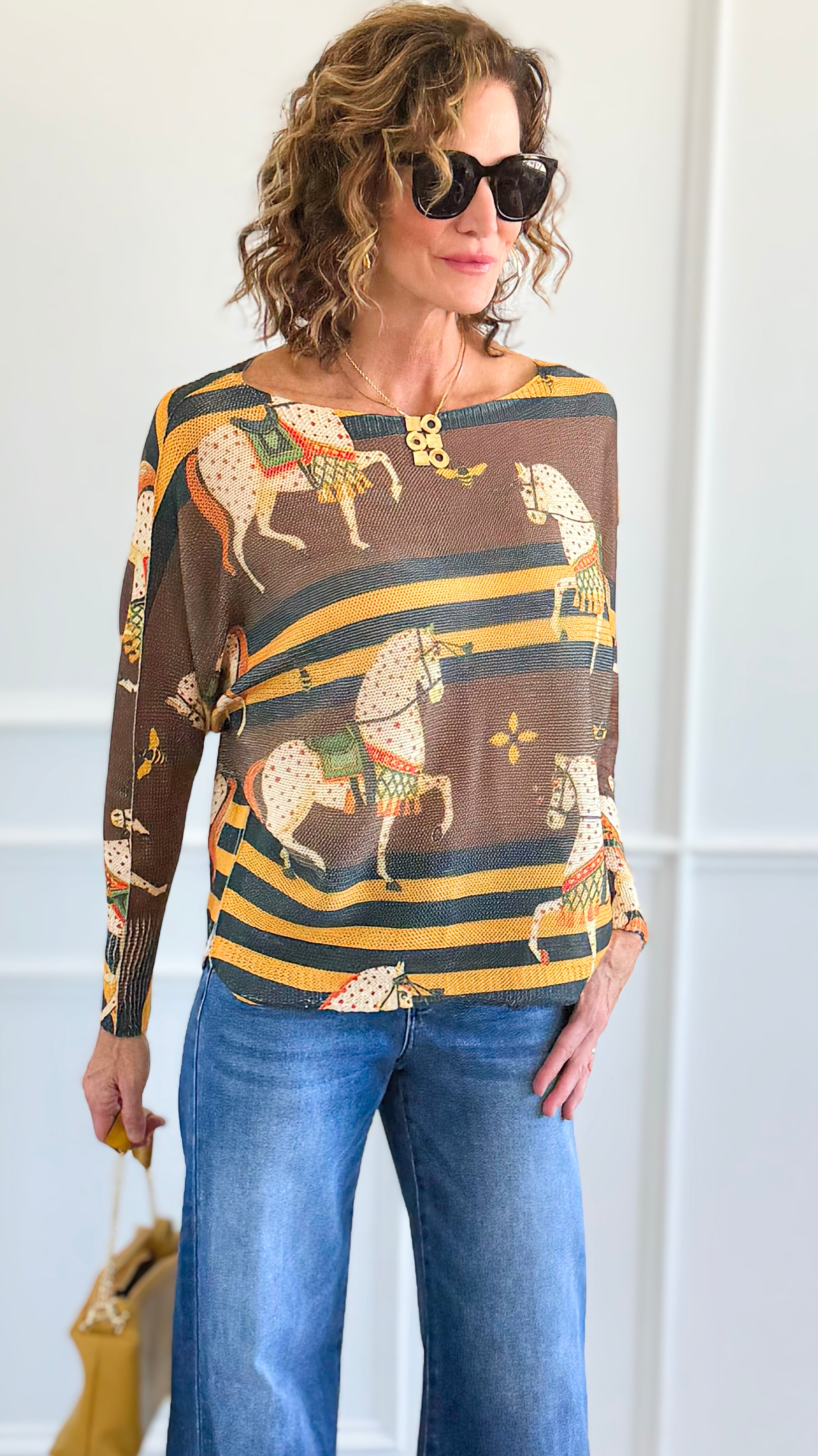 Gallop & Grace Italian St Tropez Knit- Brown-140 Sweaters-SORPRESA-Coastal Bloom Boutique, find the trendiest versions of the popular styles and looks Located in Indialantic, FL