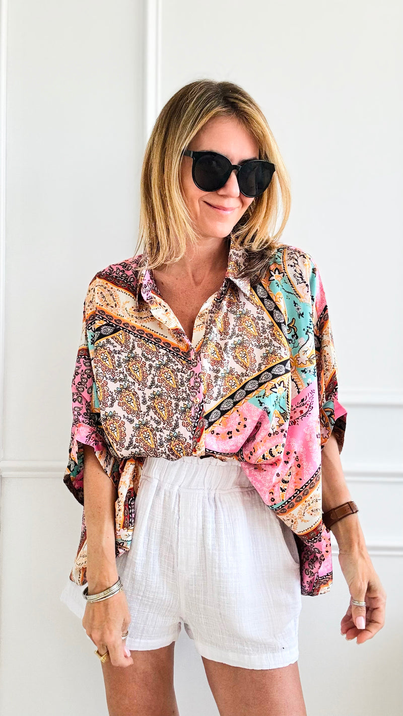 Printed Half Sleeve Blouse Top-110 Short Sleeve Tops-EESOME-Coastal Bloom Boutique, find the trendiest versions of the popular styles and looks Located in Indialantic, FL
