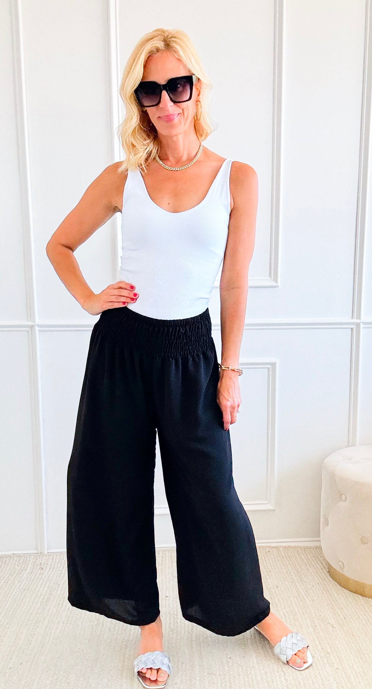 Luxe Crepe Wide Leg Italian Palazzos - Black-pants-Italianissimo-Coastal Bloom Boutique, find the trendiest versions of the popular styles and looks Located in Indialantic, FL