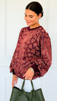 Paw Prism Italian Sweatshirt-Bordeaux-130 Long Sleeve Tops-Italianissimo-Coastal Bloom Boutique, find the trendiest versions of the popular styles and looks Located in Indialantic, FL