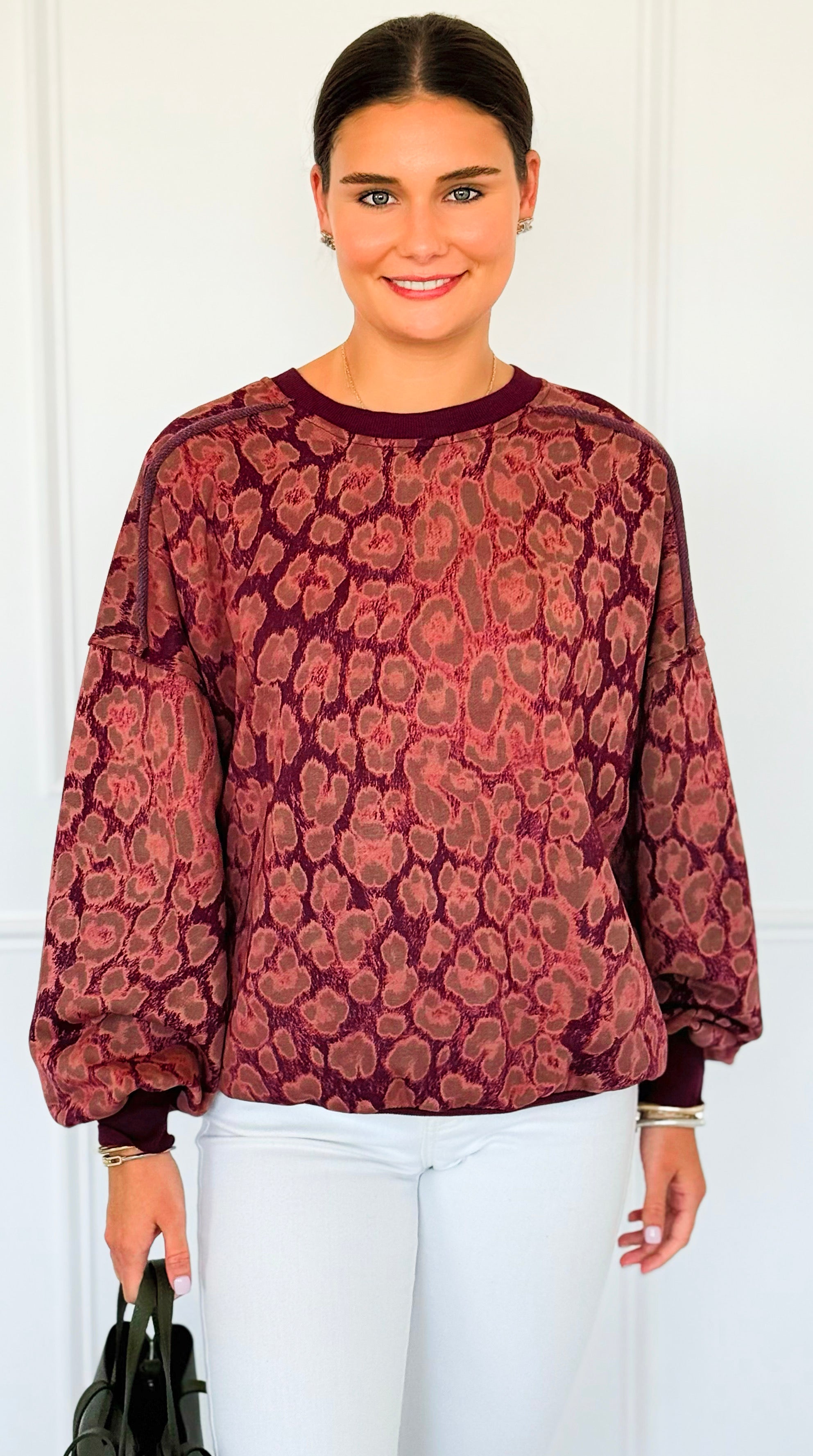 Paw Prism Italian Sweatshirt-Bordeaux-130 Long Sleeve Tops-Italianissimo-Coastal Bloom Boutique, find the trendiest versions of the popular styles and looks Located in Indialantic, FL