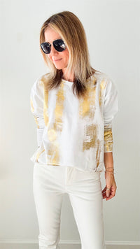 CB Custom Metallic Sweatshirt - White-130 Long Sleeve Tops-Holly-Coastal Bloom Boutique, find the trendiest versions of the popular styles and looks Located in Indialantic, FL