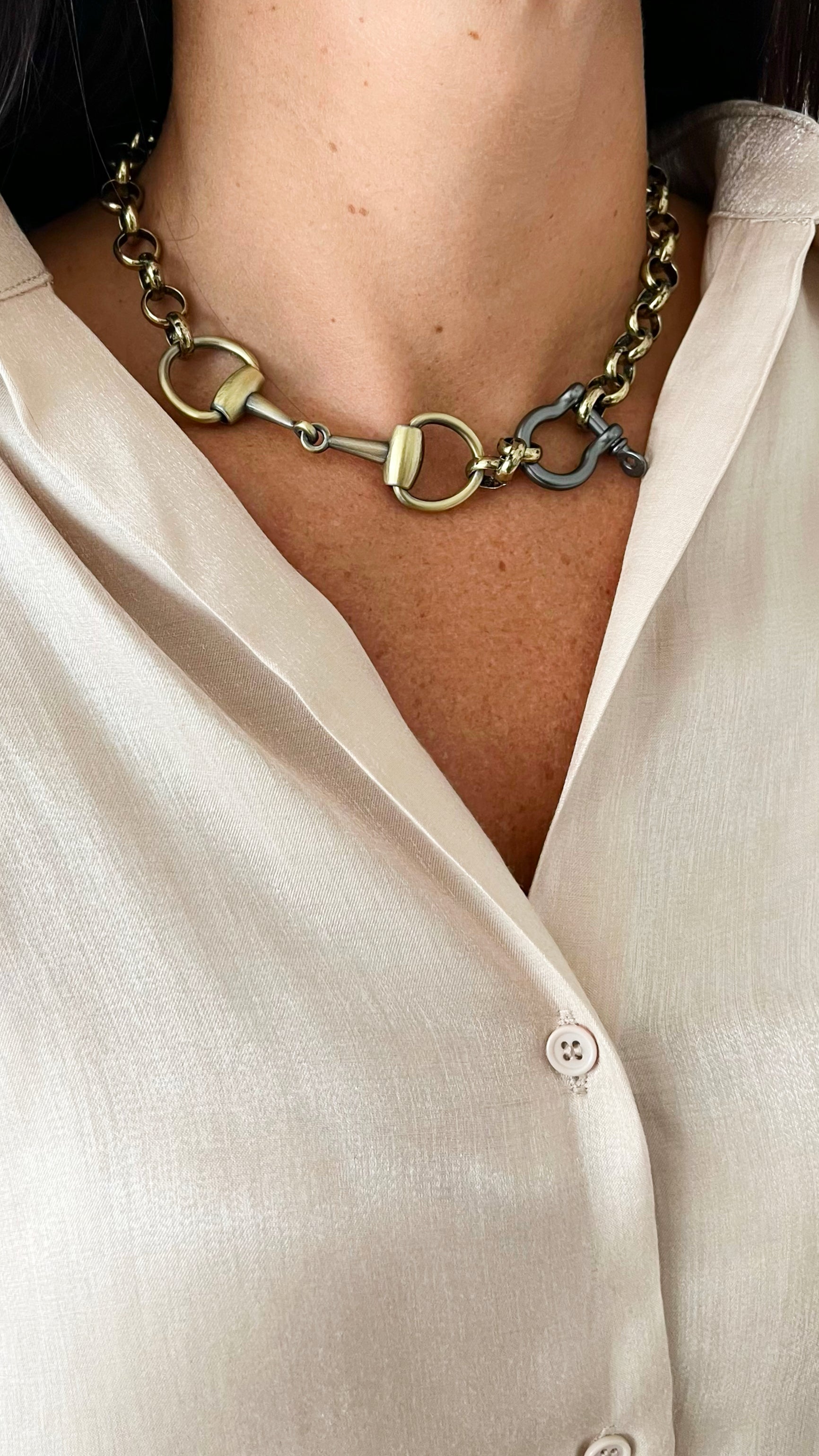 Pre Order CB Custom Double Horsebit Necklace - Bronze/Hematite-230 Jewelry-Holly-Coastal Bloom Boutique, find the trendiest versions of the popular styles and looks Located in Indialantic, FL