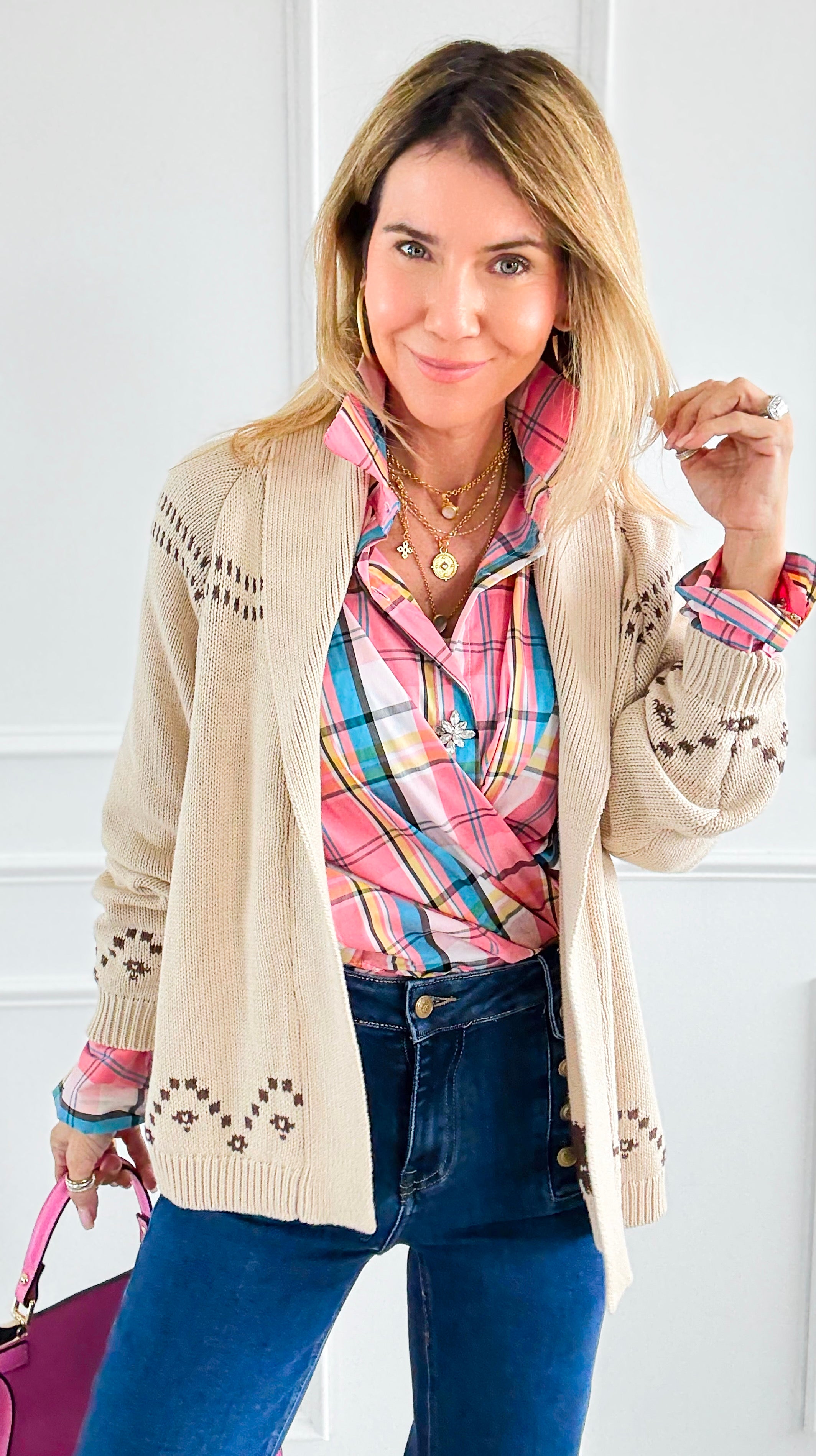 Jacquard Western Sweater Cardigan-140 Sweaters-Blu Pepper-Coastal Bloom Boutique, find the trendiest versions of the popular styles and looks Located in Indialantic, FL