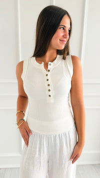 Sunday Stroll Button Tank Top - White-100 Sleeveless Tops-Blu Pepper-Coastal Bloom Boutique, find the trendiest versions of the popular styles and looks Located in Indialantic, FL
