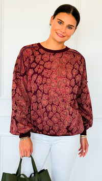 Paw Prism Italian Sweatshirt-Bordeaux-130 Long Sleeve Tops-Italianissimo-Coastal Bloom Boutique, find the trendiest versions of the popular styles and looks Located in Indialantic, FL