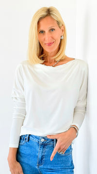 Off-The-Shoulder Dolman Sleeve Top - Ivory-110 Long Sleeve Tops-Ariella-Coastal Bloom Boutique, find the trendiest versions of the popular styles and looks Located in Indialantic, FL