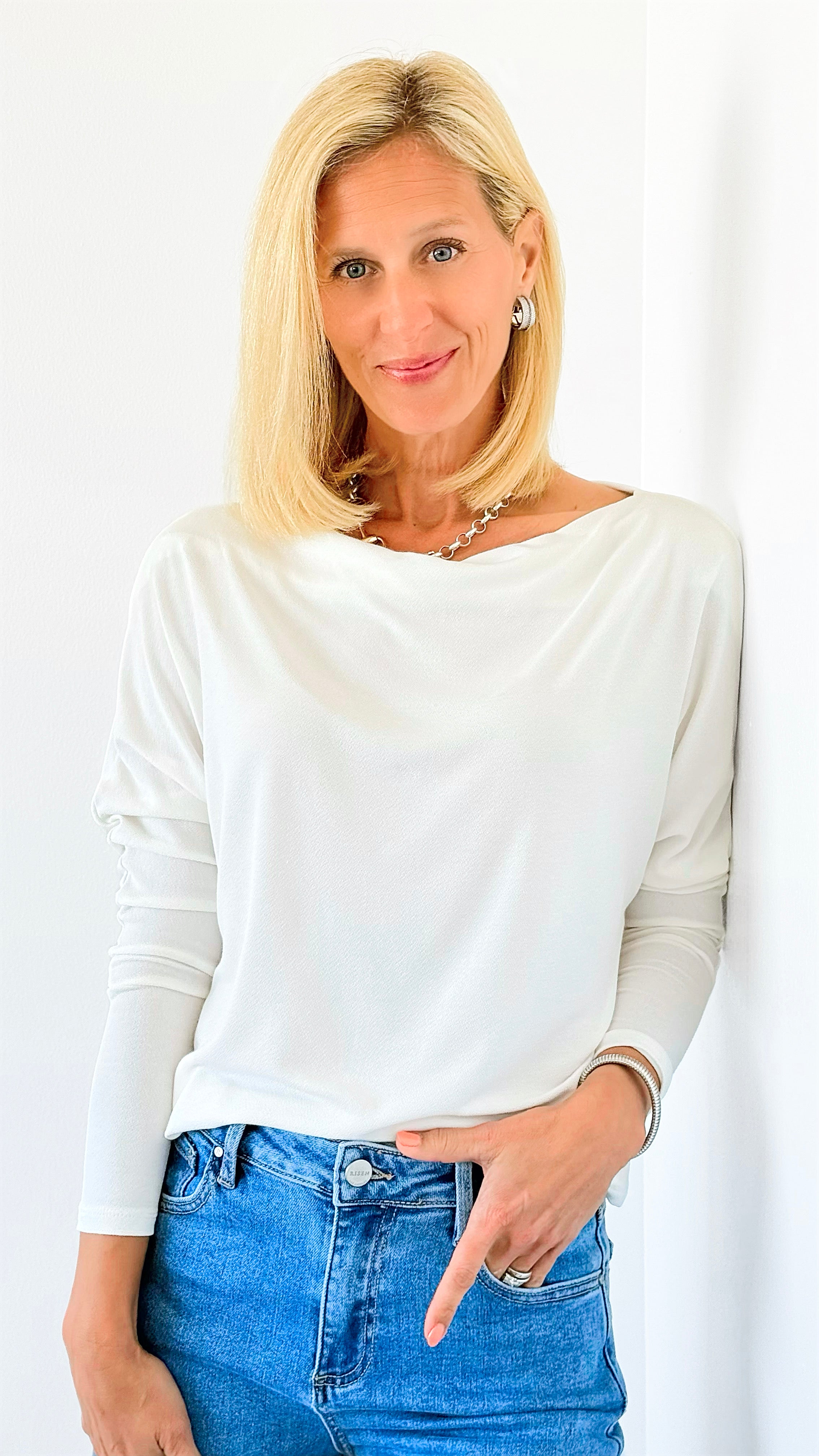 Off-The-Shoulder Dolman Sleeve Top - Ivory-110 Long Sleeve Tops-Ariella-Coastal Bloom Boutique, find the trendiest versions of the popular styles and looks Located in Indialantic, FL