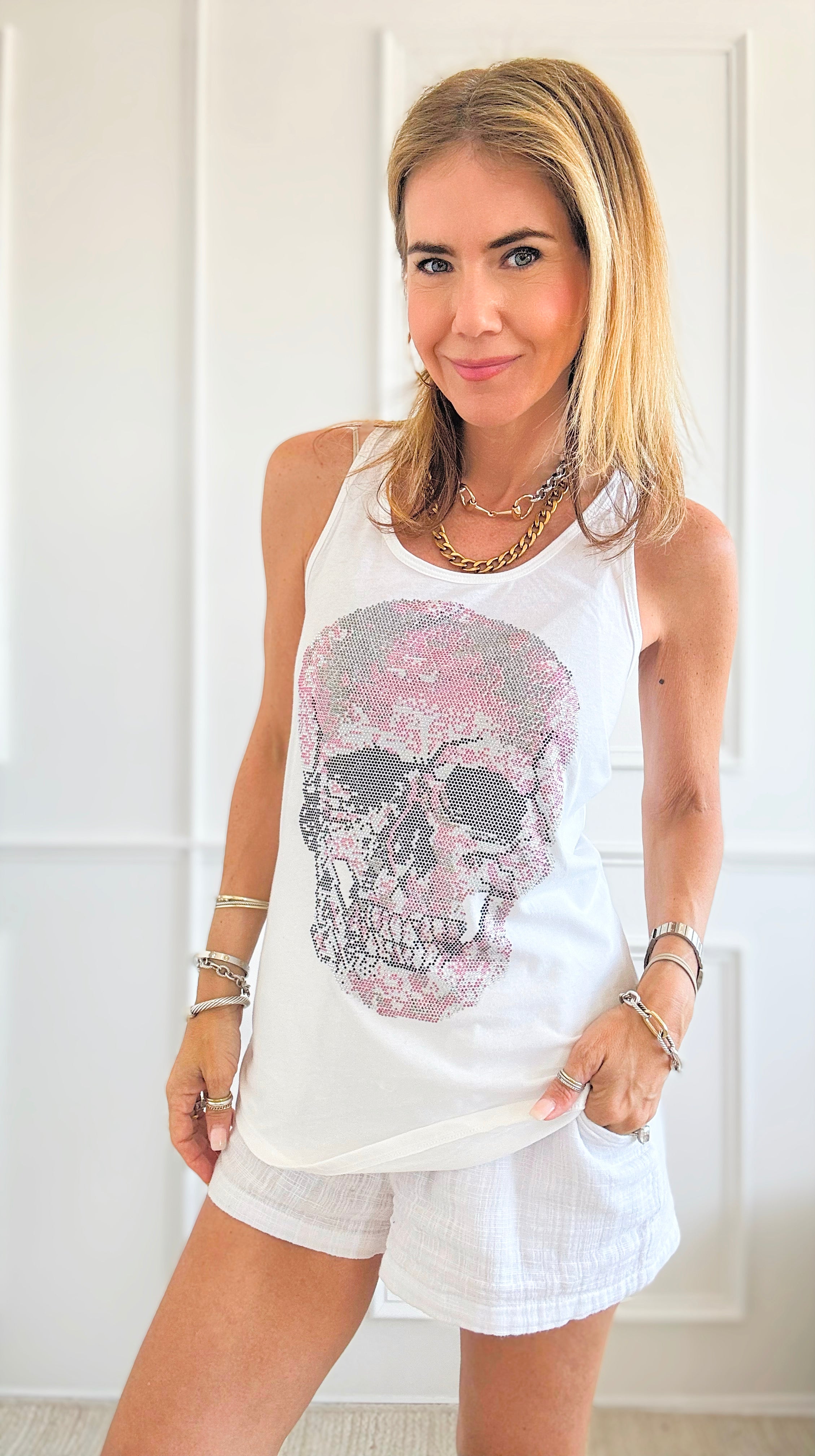CUSTOM Pink Skull Classic Tank-130 Long Sleeve Tops-HOLLY / CB-Coastal Bloom Boutique, find the trendiest versions of the popular styles and looks Located in Indialantic, FL
