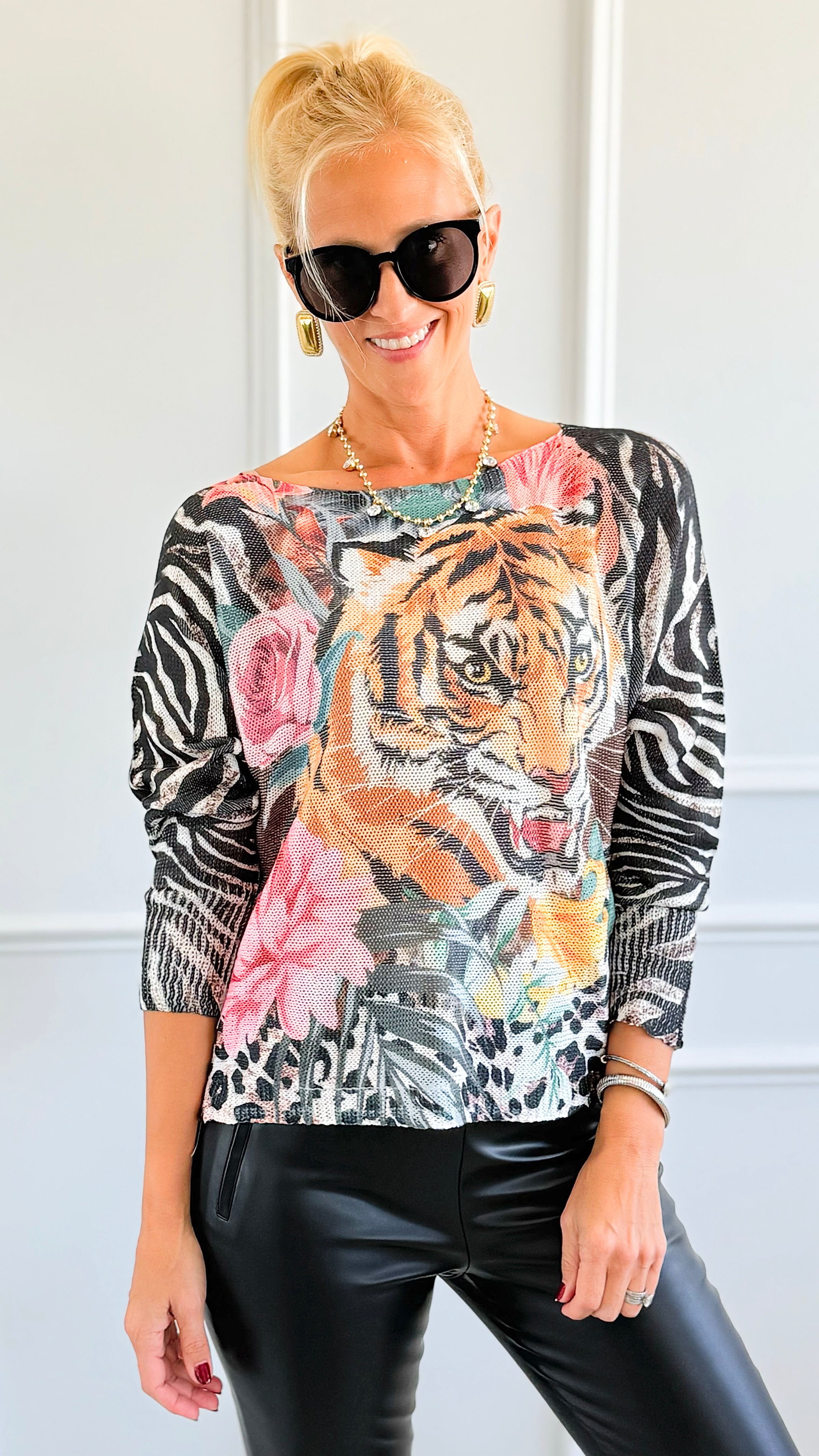 Roar In Bloom Italian St Tropez Sweater-140 Sweaters-SORPRESA-Coastal Bloom Boutique, find the trendiest versions of the popular styles and looks Located in Indialantic, FL