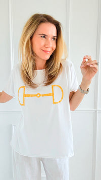 Chic Equestrian Italian Graphic tee- White/Gold-110 Short Sleeve Tops-Italianissimo-Coastal Bloom Boutique, find the trendiest versions of the popular styles and looks Located in Indialantic, FL
