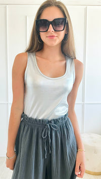 Knit Metallic Tank Top - Silver-100 Sleeveless Tops-Why Dress-Coastal Bloom Boutique, find the trendiest versions of the popular styles and looks Located in Indialantic, FL