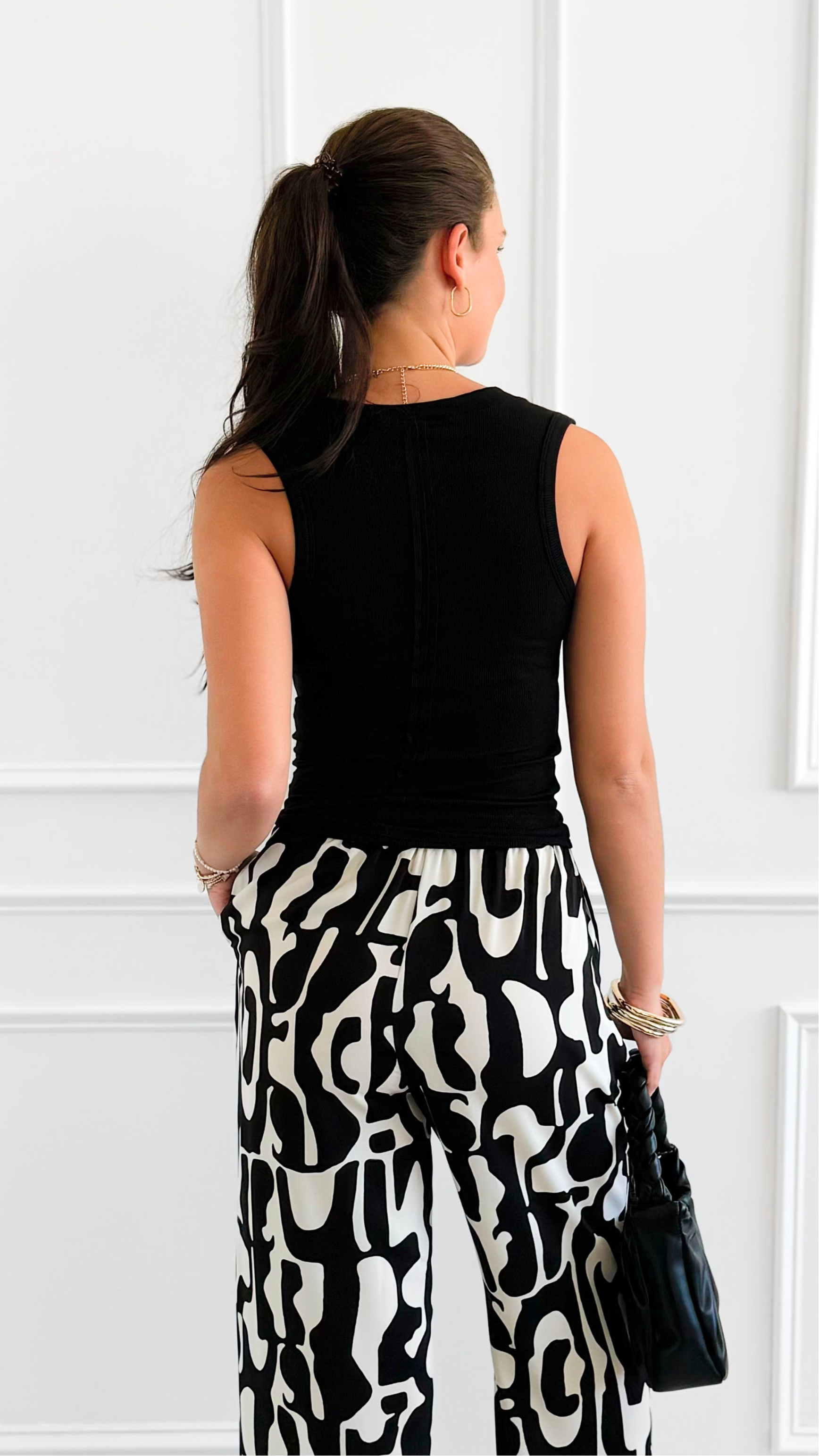 Plunge V-Neck Tank Top-Black-110 Sleeve Tops-EC COLLECTION INC-Coastal Bloom Boutique, find the trendiest versions of the popular styles and looks Located in Indialantic, FL