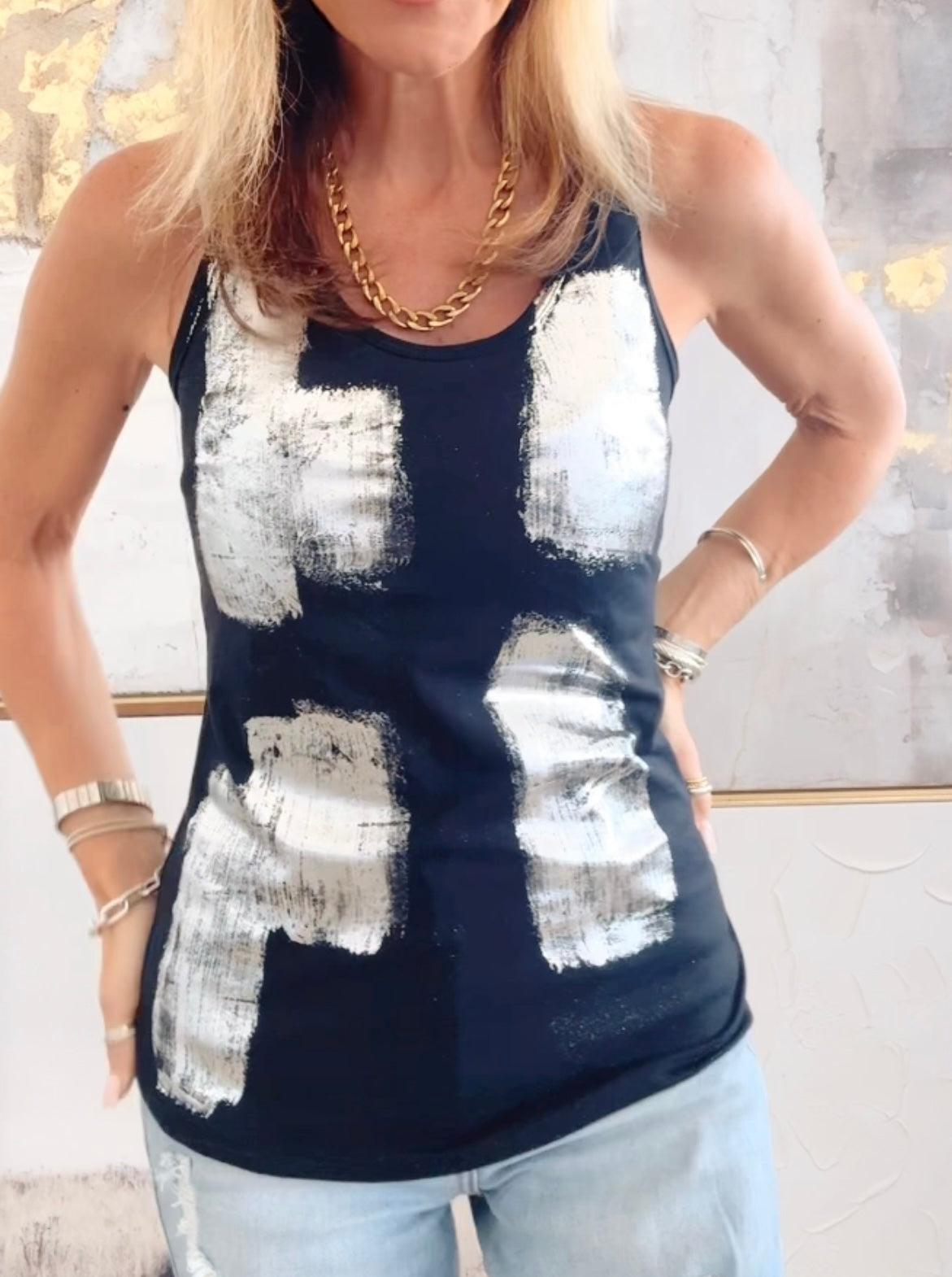 CB Custom Metallic Tank - Black-100 Sleeveless Tops-Holly-Coastal Bloom Boutique, find the trendiest versions of the popular styles and looks Located in Indialantic, FL