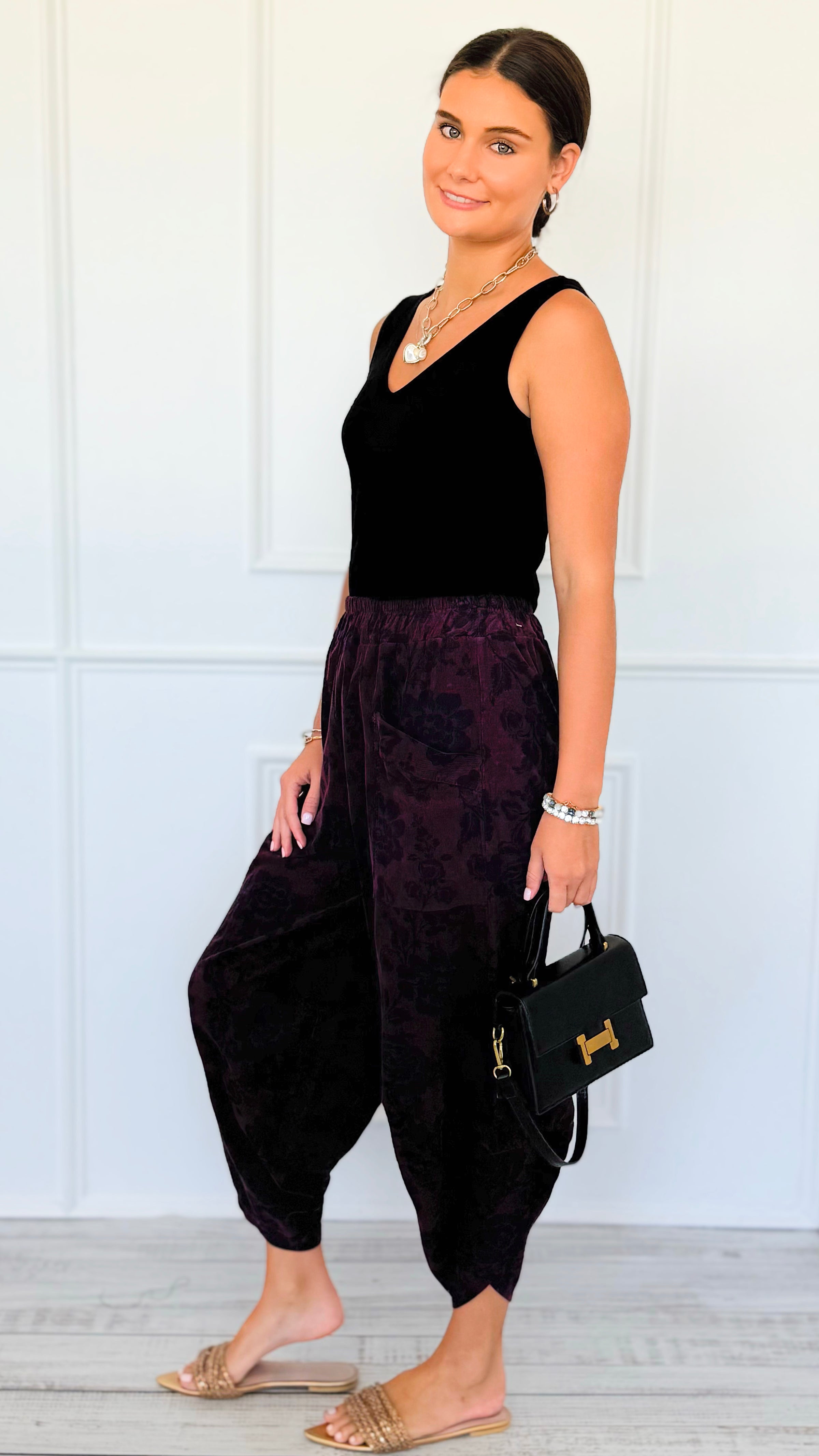 Floral Fade Italian Barrel Pant- Plum-100 Pants-AZUL MONACO-Coastal Bloom Boutique, find the trendiest versions of the popular styles and looks Located in Indialantic, FL