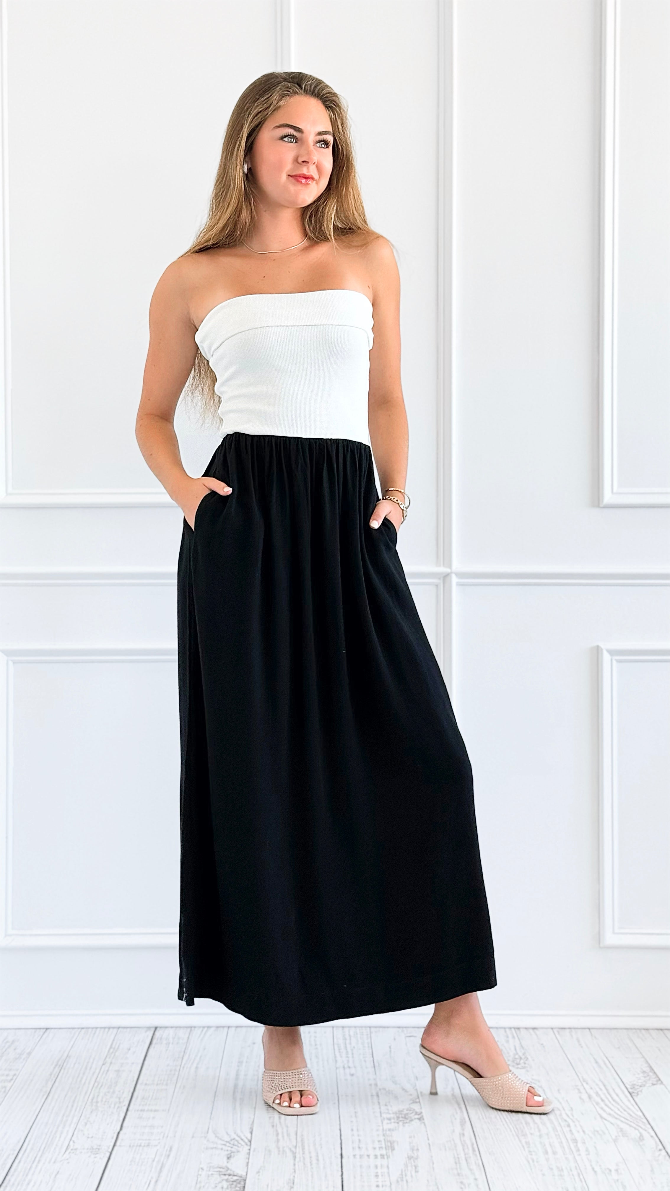 Two-Tone Strapless Maxi Dress-200 Dresses/Jumpsuits/Rompers-HYFVE-Coastal Bloom Boutique, find the trendiest versions of the popular styles and looks Located in Indialantic, FL