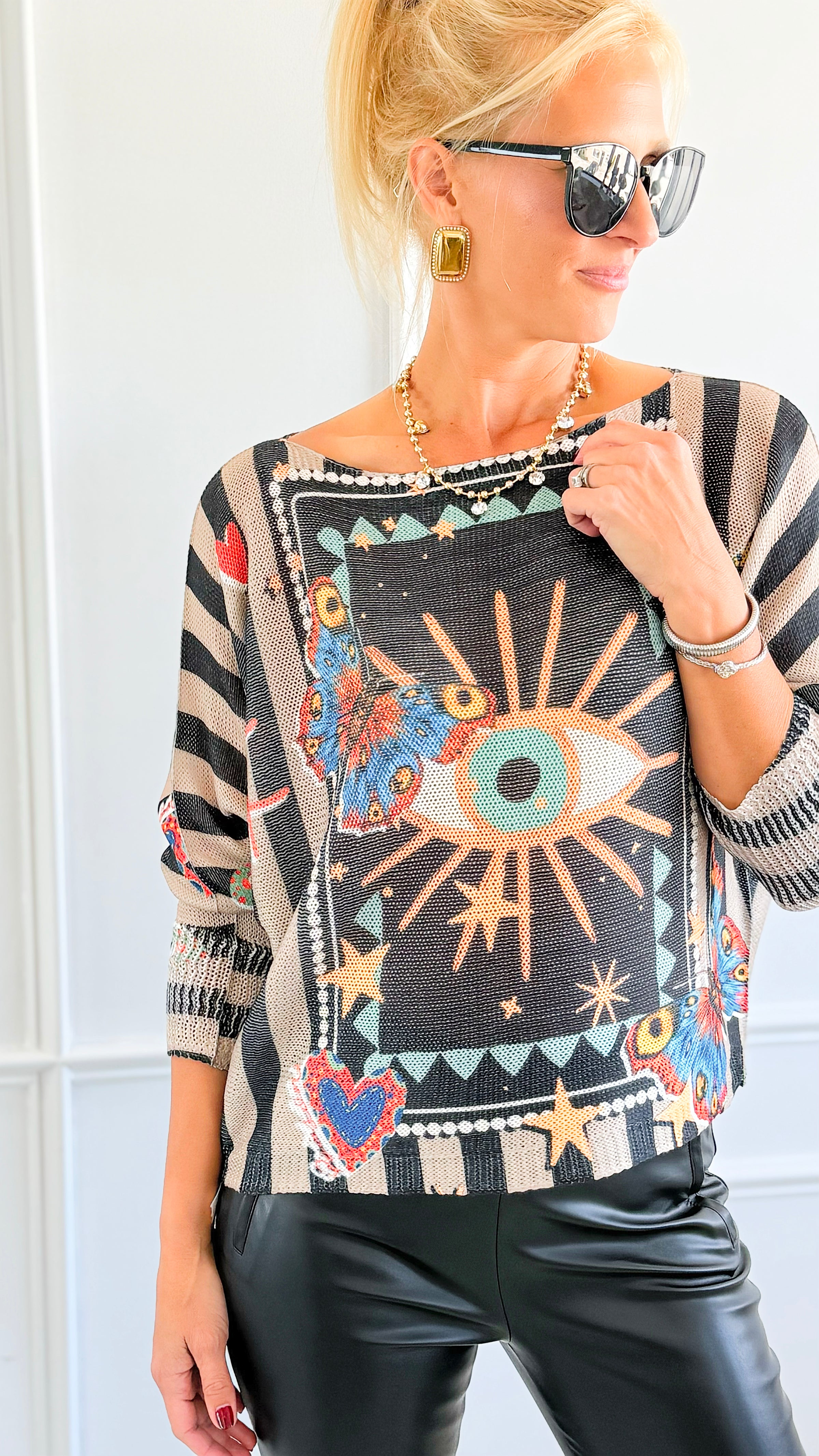 Celestial Eye Italian St Tropez Sweater-140 Sweaters-SORPRESA-Coastal Bloom Boutique, find the trendiest versions of the popular styles and looks Located in Indialantic, FL