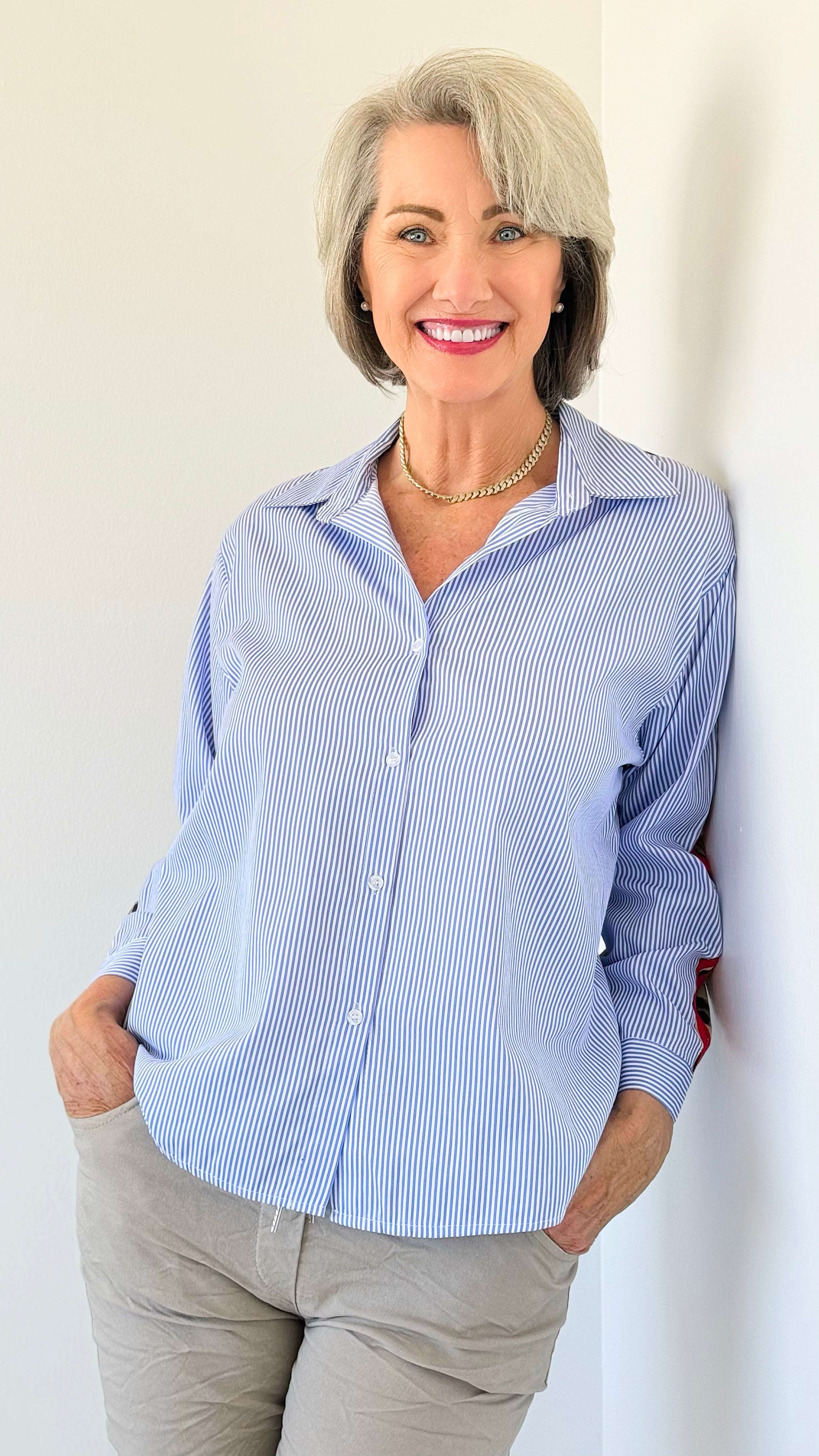 Split Personality Italian Shirt-130 Long Sleeve Tops-Italianissimo/ AMIRA-Coastal Bloom Boutique, find the trendiest versions of the popular styles and looks Located in Indialantic, FL