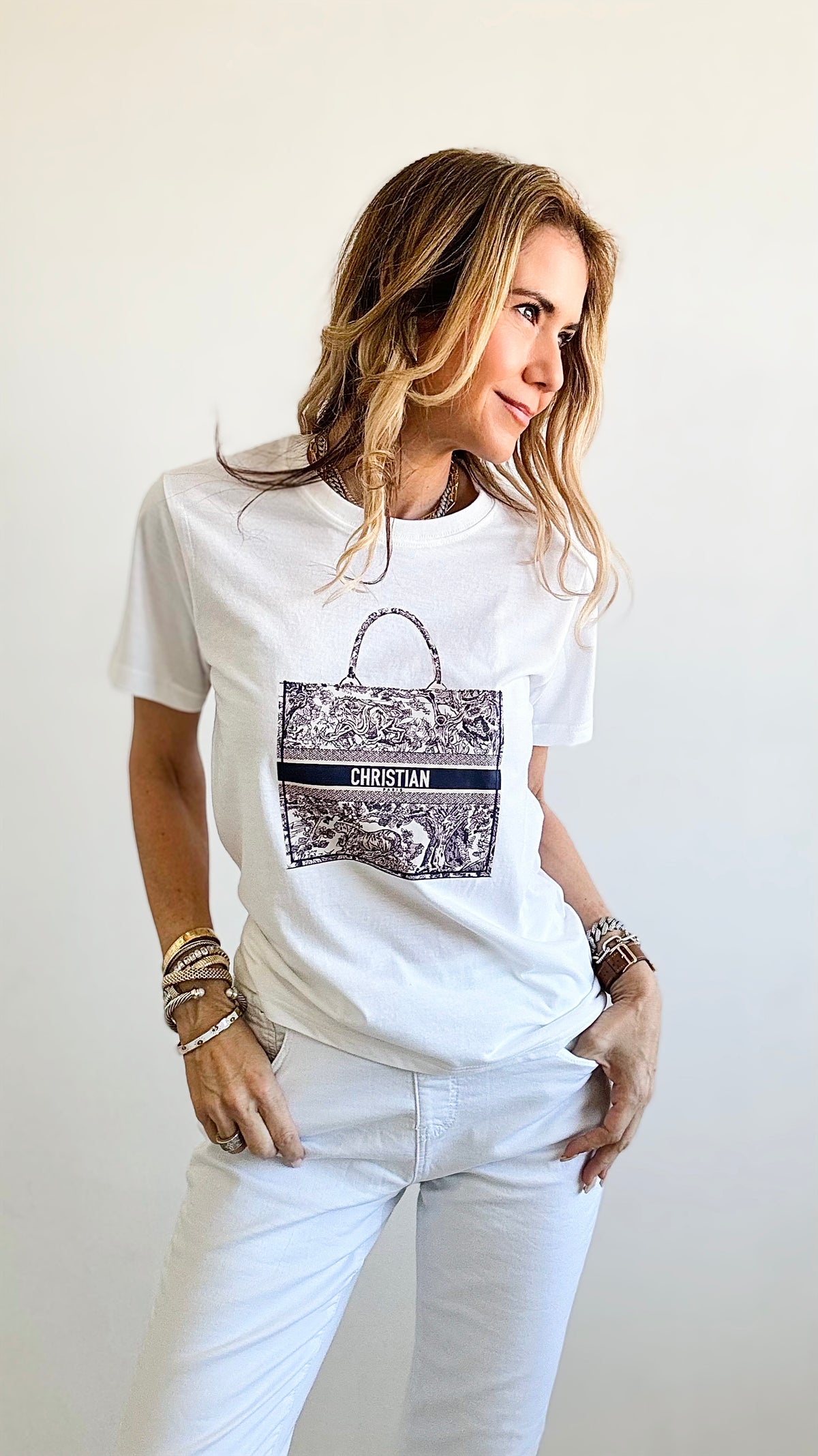 Adiorable Bag Print T-Shirt - White-110 Short Sleeve Tops-Chasing Bandits-Coastal Bloom Boutique, find the trendiest versions of the popular styles and looks Located in Indialantic, FL