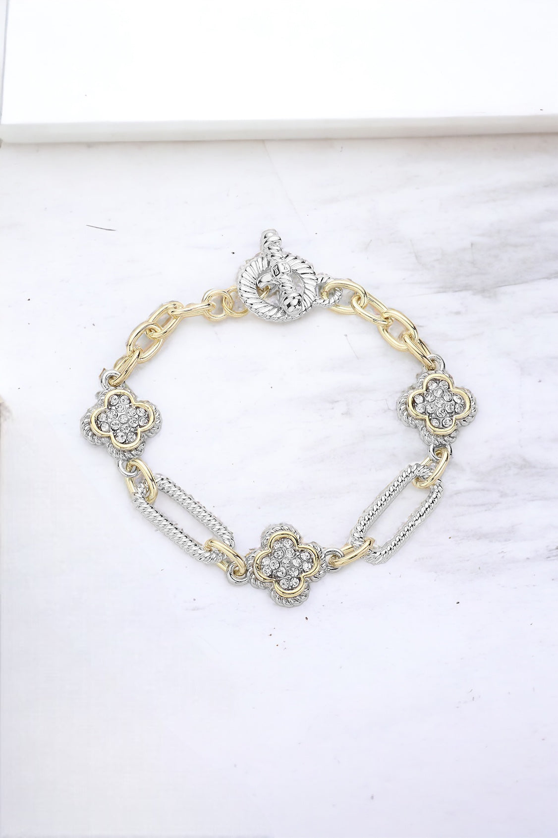 Paved Quatrefoil Toggle Bracelet-230 Jewelry-Wona-Coastal Bloom Boutique, find the trendiest versions of the popular styles and looks Located in Indialantic, FL