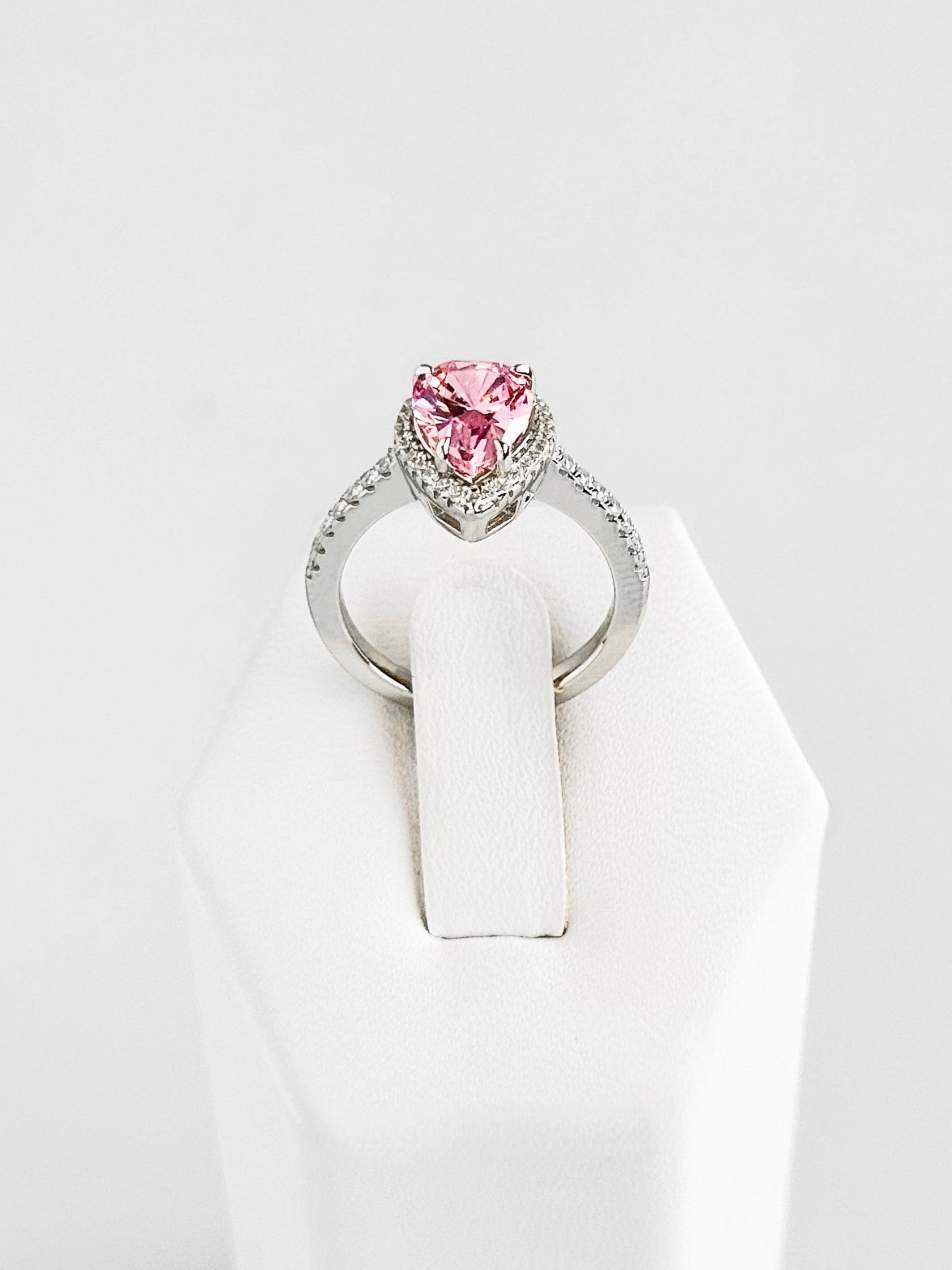 Sterling Silver Pear Halo Ring - Pink Silver-230 Jewelry-NYC-Coastal Bloom Boutique, find the trendiest versions of the popular styles and looks Located in Indialantic, FL
