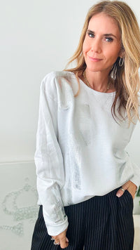 CB Custom Metallic Sweatshirt - White-130 Long Sleeve Tops-Holly-Coastal Bloom Boutique, find the trendiest versions of the popular styles and looks Located in Indialantic, FL