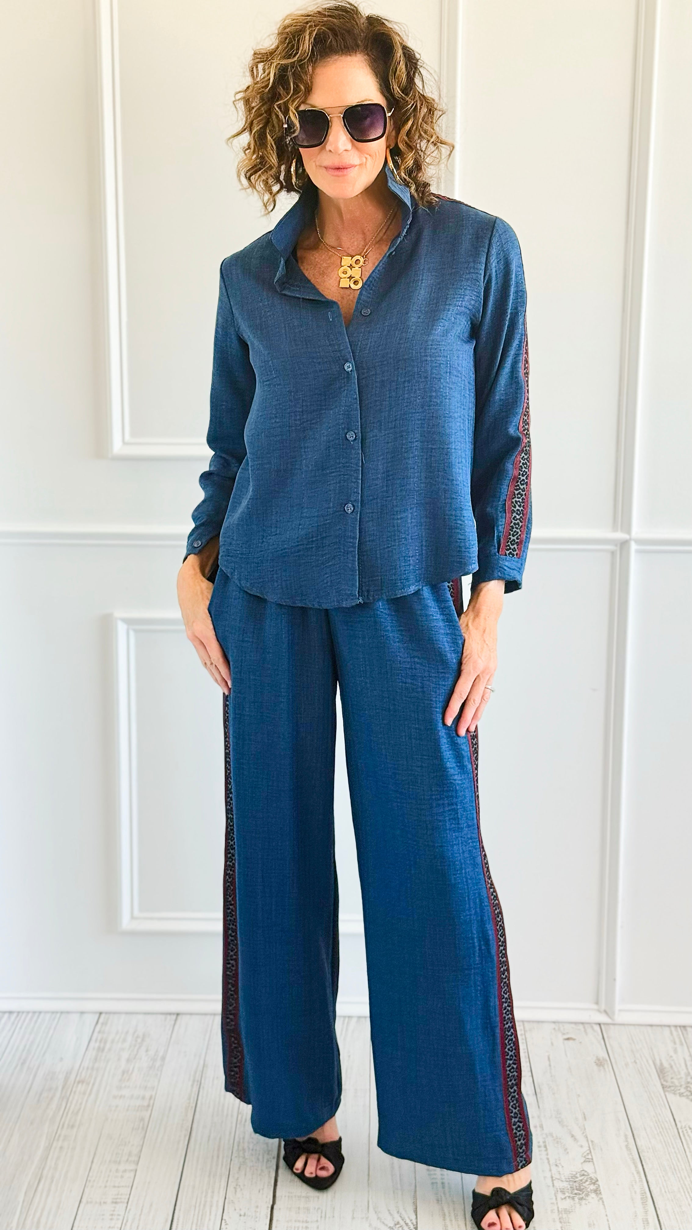 Leopard Ribbon Italian Pant Set-210 Loungewear/Sets-Mitica & Co-Coastal Bloom Boutique, find the trendiest versions of the popular styles and looks Located in Indialantic, FL