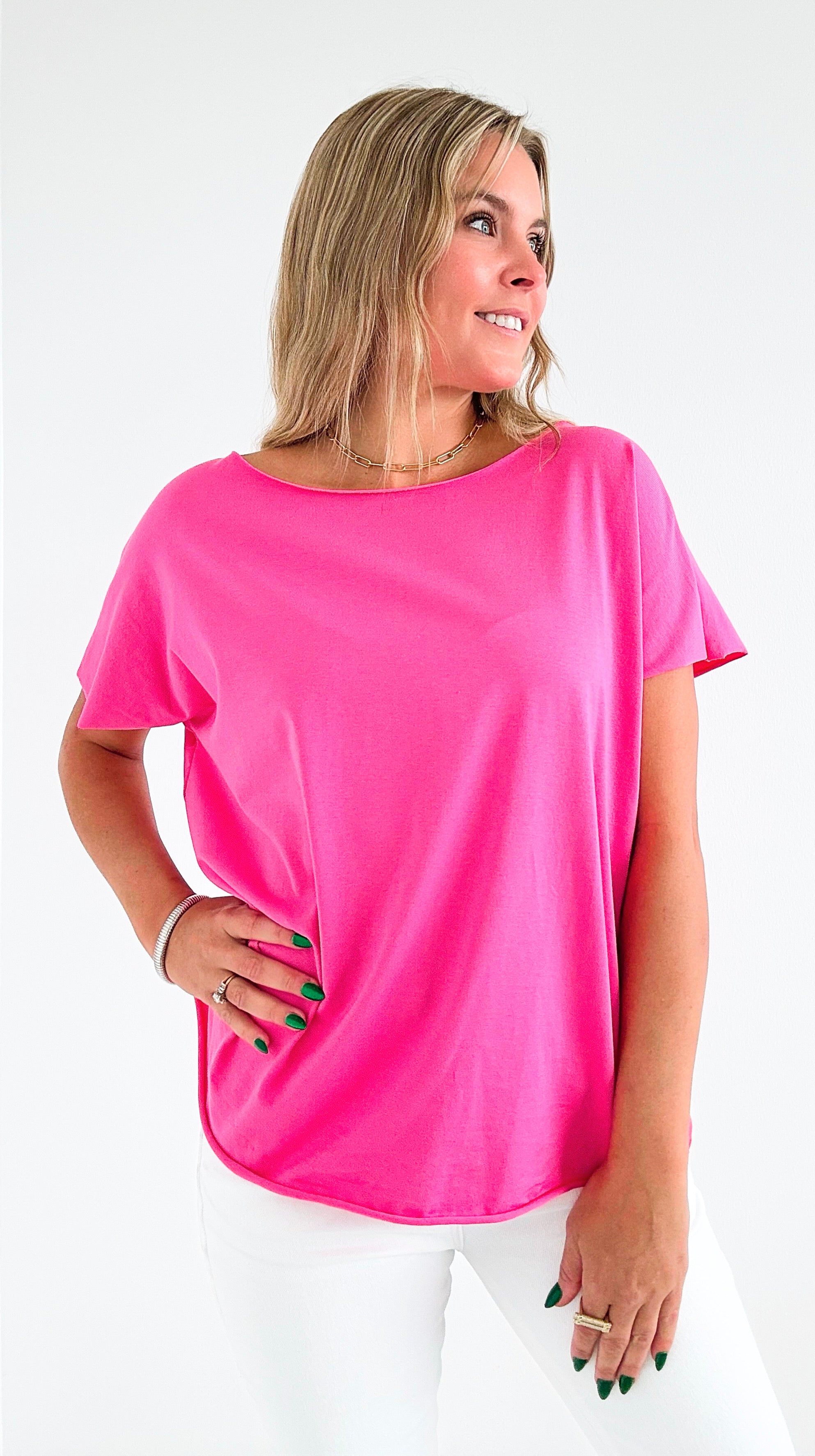 Easy Breezy Italian tee - Fuchsia-110 Short Sleeve Tops-Italianissimo/ AZARA-Coastal Bloom Boutique, find the trendiest versions of the popular styles and looks Located in Indialantic, FL