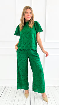 Eyelet Lace Short Sleeve & Pant Set-210 Loungewear/Sets-Fantastic Fawn-Coastal Bloom Boutique, find the trendiest versions of the popular styles and looks Located in Indialantic, FL