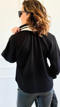 Metro Stripe Collar Top-130 Long Sleeve Tops-ENTRO-Coastal Bloom Boutique, find the trendiest versions of the popular styles and looks Located in Indialantic, FL