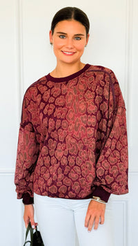 Paw Prism Italian Sweatshirt-Bordeaux-130 Long Sleeve Tops-Italianissimo-Coastal Bloom Boutique, find the trendiest versions of the popular styles and looks Located in Indialantic, FL