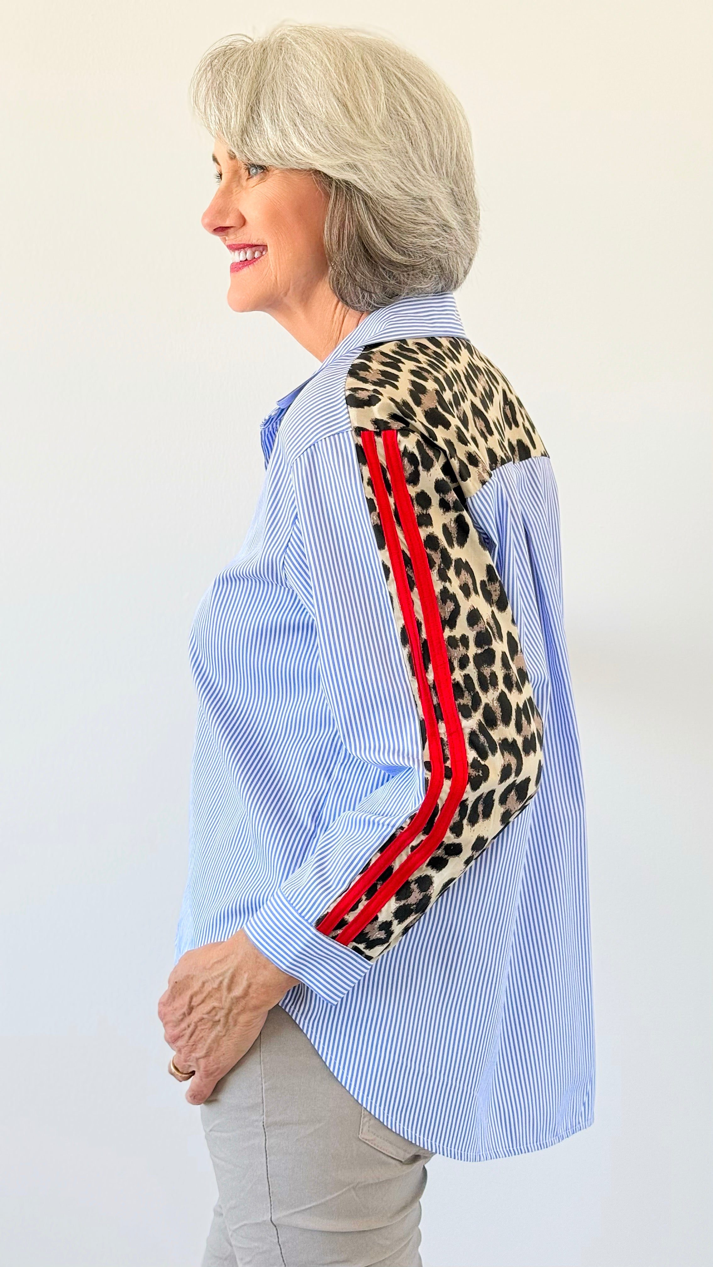 Split Personality Italian Shirt-130 Long Sleeve Tops-Italianissimo/ AMIRA-Coastal Bloom Boutique, find the trendiest versions of the popular styles and looks Located in Indialantic, FL