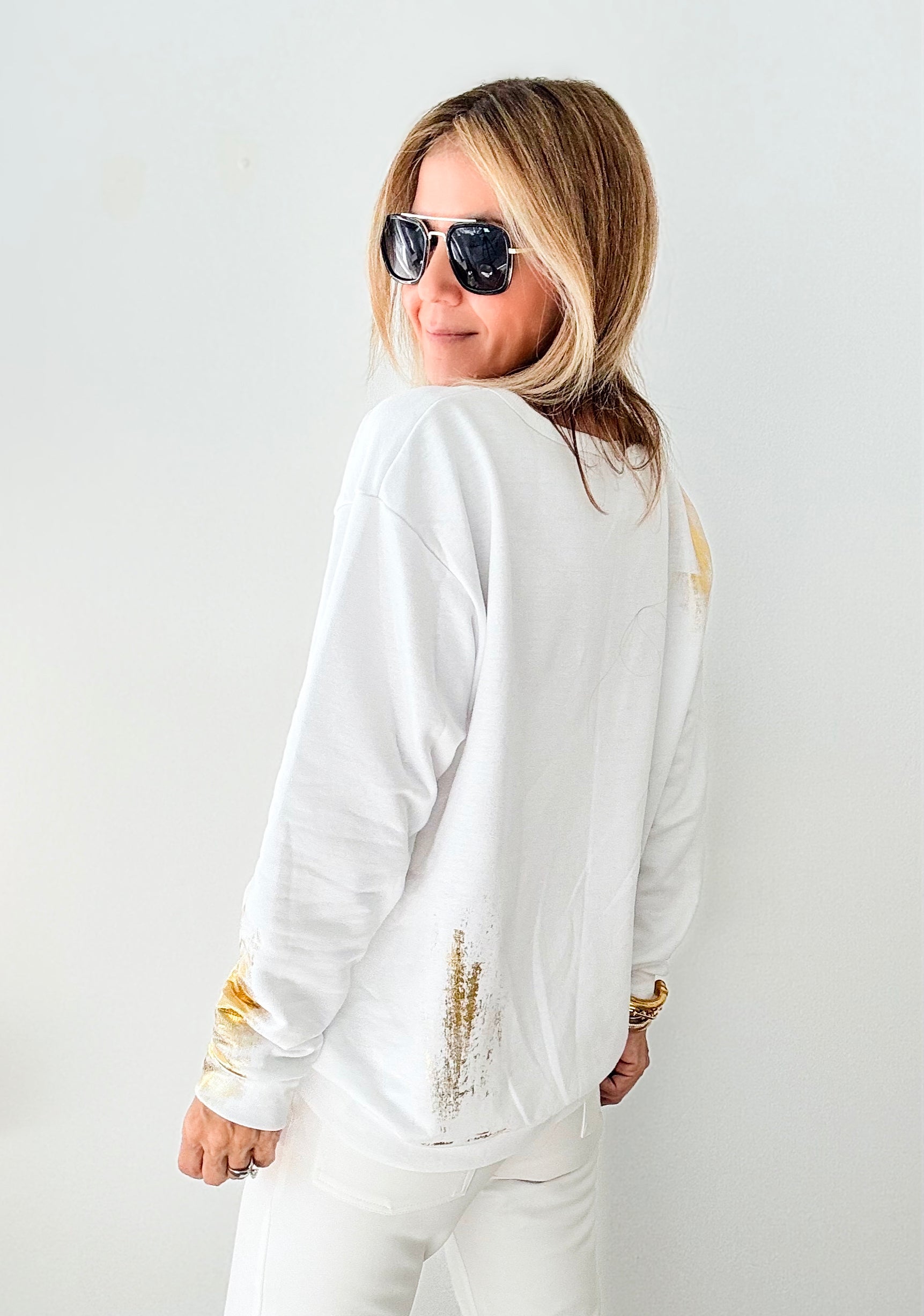CB Custom Metallic Sweatshirt - White-130 Long Sleeve Tops-Holly-Coastal Bloom Boutique, find the trendiest versions of the popular styles and looks Located in Indialantic, FL
