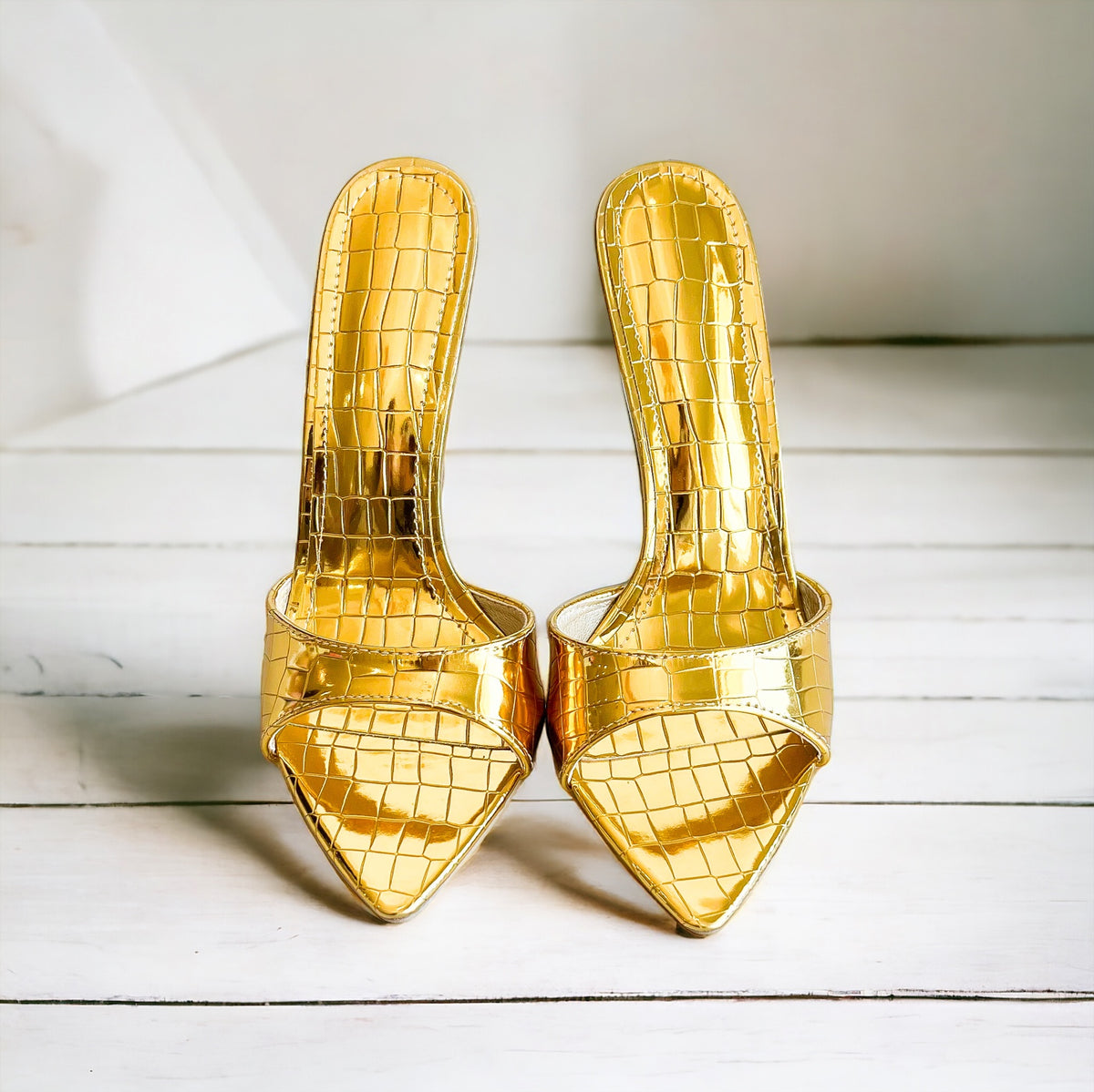 Metallic Reptile Stiletto Mule Sandals-Gold-250 Shoes-Darling-Coastal Bloom Boutique, find the trendiest versions of the popular styles and looks Located in Indialantic, FL
