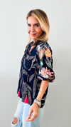 Floral Embroidered Puff Sleeves Blouse-Navy-110 Short Sleeve Tops-THML-Coastal Bloom Boutique, find the trendiest versions of the popular styles and looks Located in Indialantic, FL